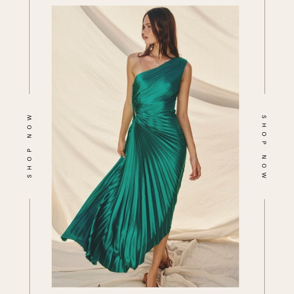 Olympia Emerald Pleated dress